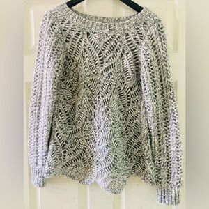 Loft Sweater Womens XS Marbles Gray Open Knit Long Sleeve Wool Blend.